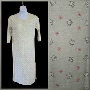 VTG Women’s Cat Kitty Nightgown Sleepshirt AOP Long PJ Pajama WonderBra Size L